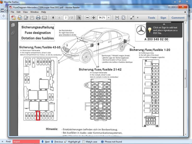 2005 Mercedes c230 kompressor fuse diagram #6