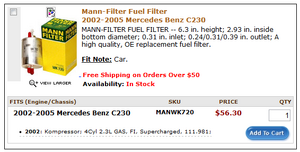 OEM Mann Fuel Filter at cheap price. C2xx and C3xx W203-5vp32.png