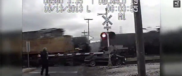 [Dash-Cam Video] Mercedes-Benz E-Class Gets Hit by Two Trains, Driver Survives