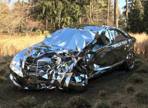 Mercedes S550 Wreck Sculpture Made From Mirrors