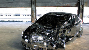 Mercedes S500 Wreck Sculpture Made From Mirrors