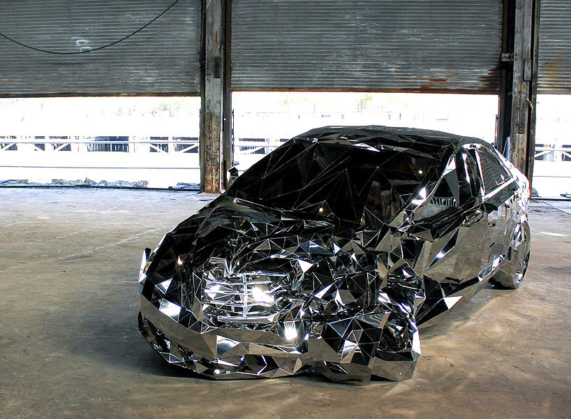 Mercedes S500 Wreck Sculpture Made From Mirrors