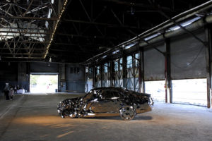 Mercedes S550 Wreck Sculpture Made From Mirrors