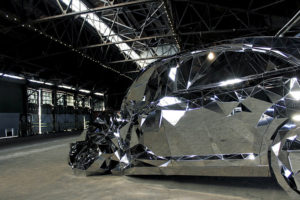 Mercedes S550 Wreck Sculpture Made From Mirrors