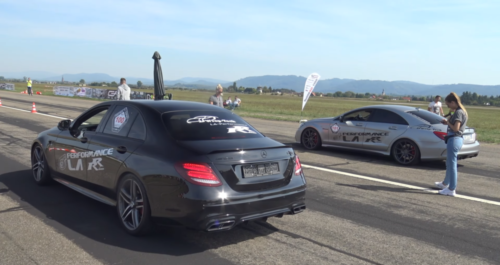 E63 S tuned turbo exhaust runway drag