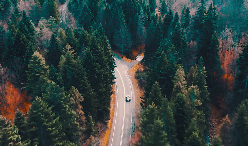 AMG GT S carves picturesque canyon side.