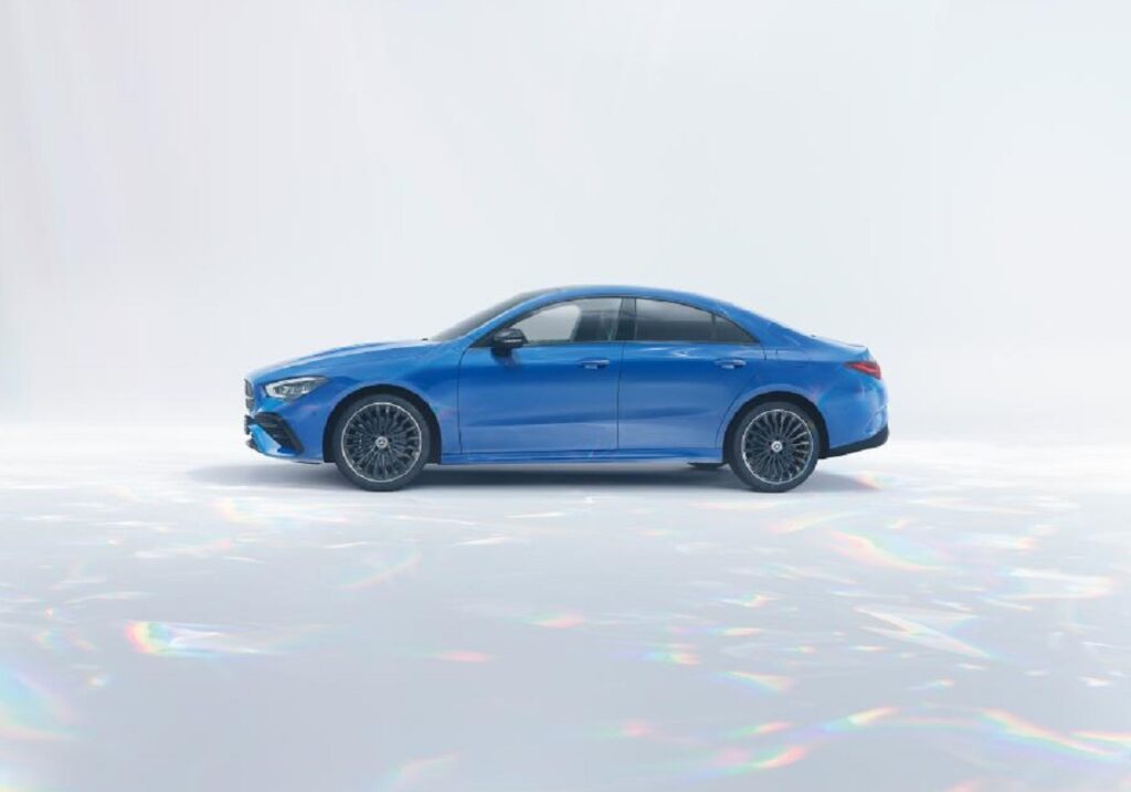 A new 2024 Mercedes-Benz CLA shows off its side profile. 