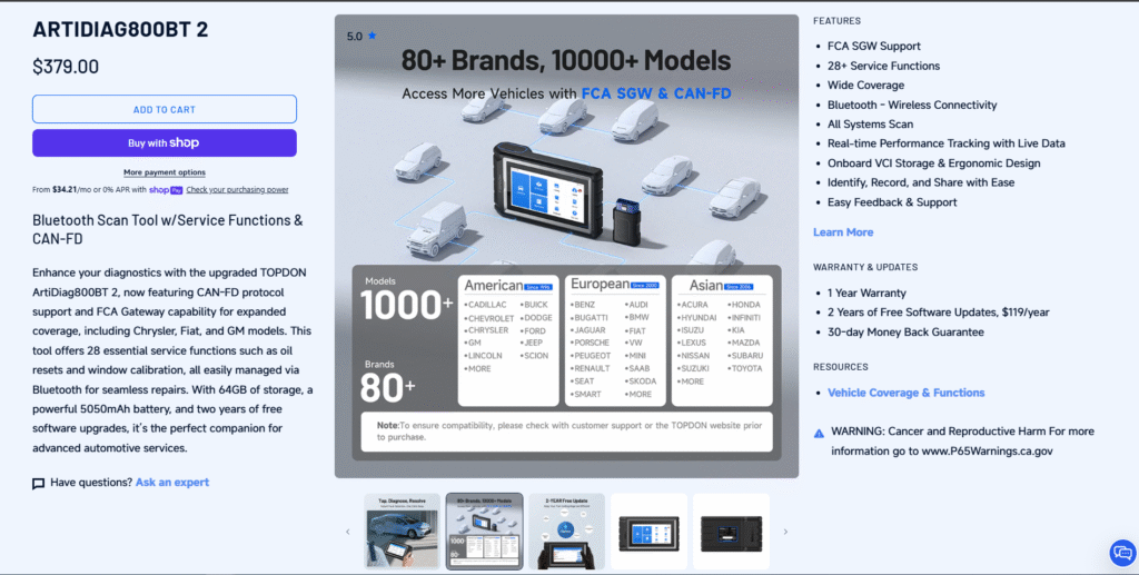 TopDon ArtiDiag 800 BT 2 Review: One of the Best Budget OBD2 Scanners for 2025